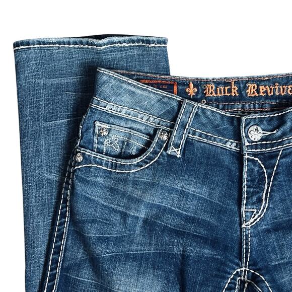 Rock Revival Women’s Sz 28 Swarovski Crystal Easy Boot Jeans Jamie Stretch Denim - Picture 4 of 14